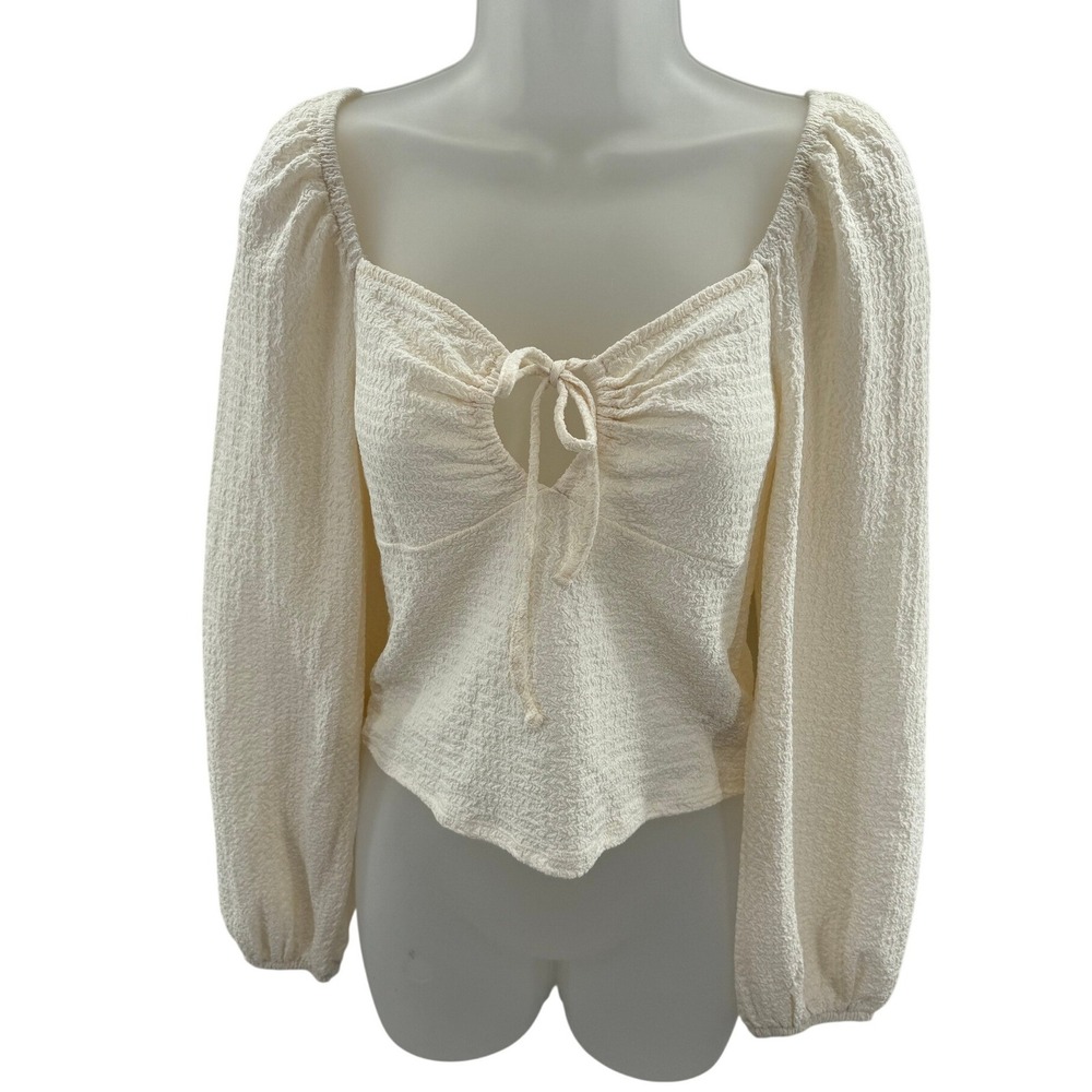 Spring + Mercer White Textured Shirt Balloon Sleeve Womens Top TG4346 Small‎ New